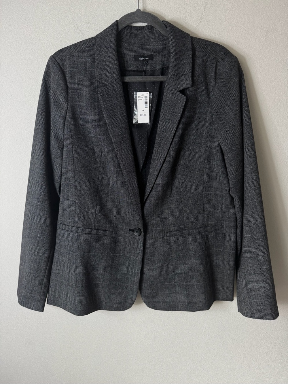 Reitmans Women's Gray Plaid Blazer Jacket Size 18 Career Office NWT